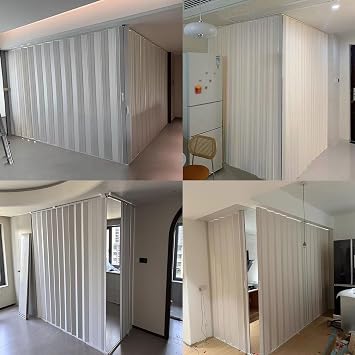 Bathroom Shower Folding Door, Double Accordion Doors with PVC Panels & Sliding Rail, Room Divider Retractable Gate/Closet Doors, Customisation(180X180x203cm)