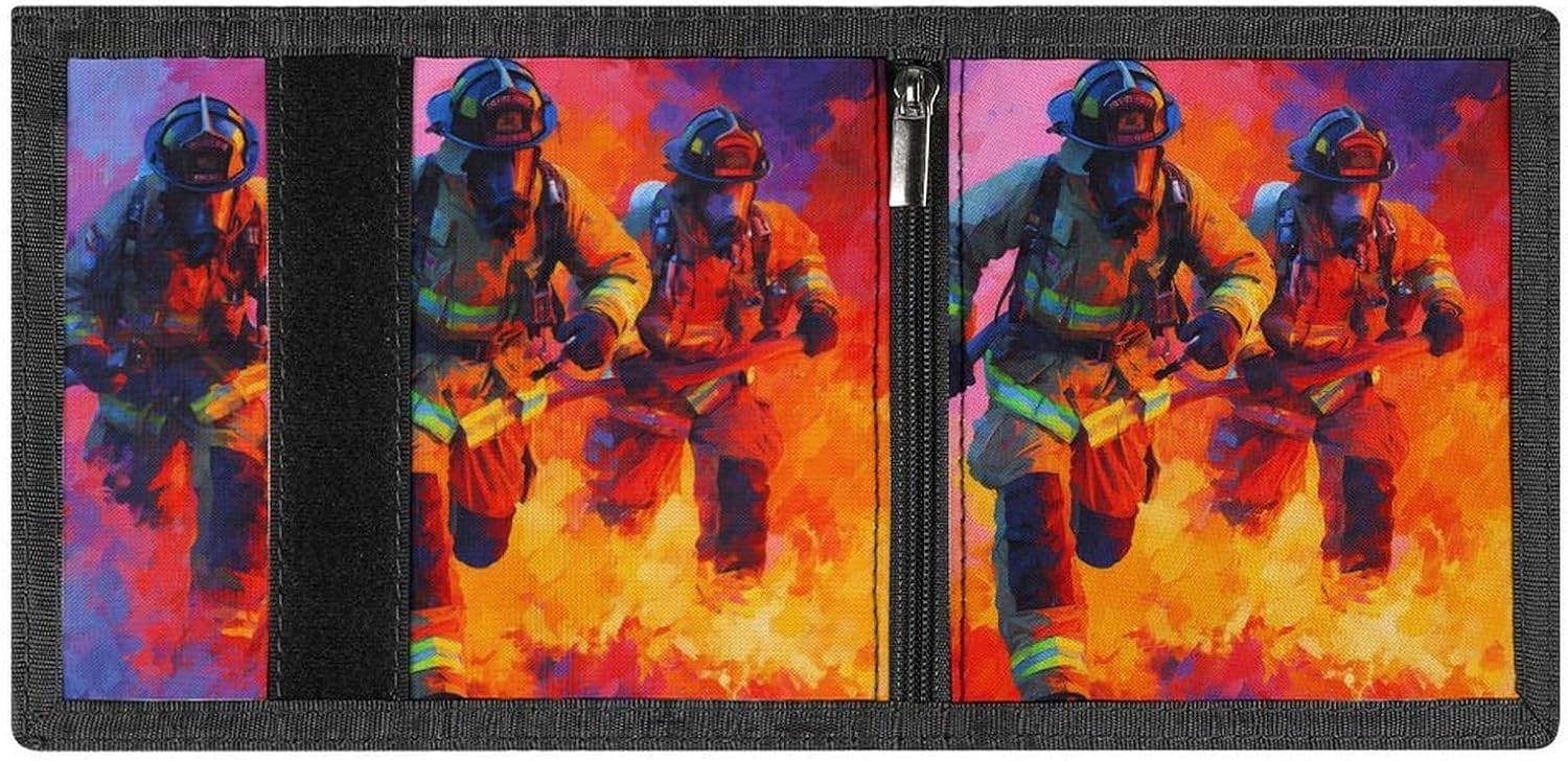 American1 Firefighters Fireman Trifold Slim Wallet Front Pocket With Money Clip And ID Credit Card Slots For Travel Work