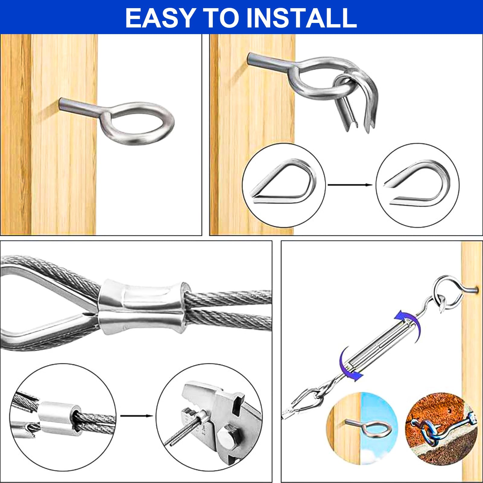 70 Pezzi Set di Cavo Acciaio Inossidabile 3mm, Kit Filo per Stendere il Bucato da Esterno, Cavetto Acciaio Inox 30m con Tenditore M5 e Accessori, Filo d'Acciaio per Balcone & Piante Rampicanti