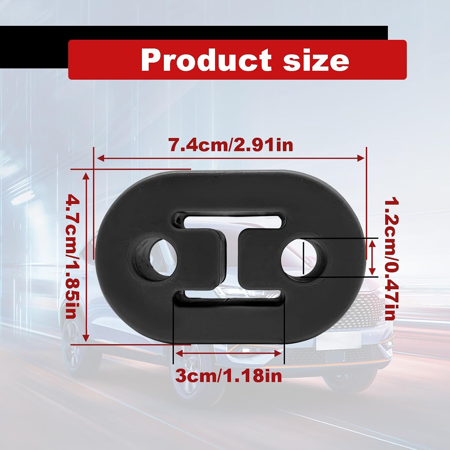 Car Exhaust Rubber Hanger, Insulator Bushing Mount 2 Holes Universal Muffler Bushing Compatible with F150 Dodge Toyota Mustang RAV4, 2 Holes 4PCS, Hole Diameter 0.45” (Black)