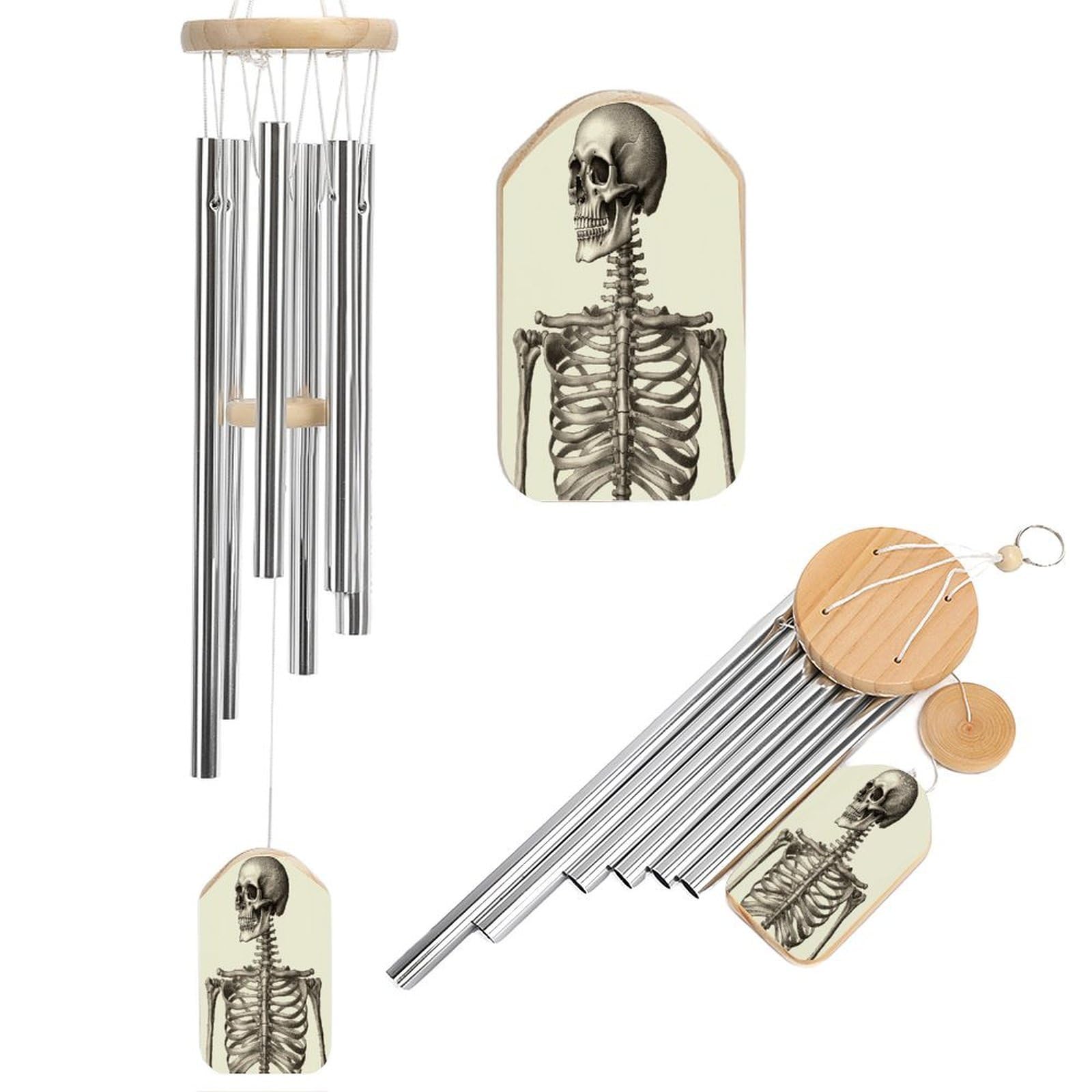 Btcowzrv Style Human Skeleton Wind Chimes For Outside, Hanging Windchimes With 6 Aluminum Tubes, Memorial Wind Chime For Patio Backyard Garden And Outdoor Decor