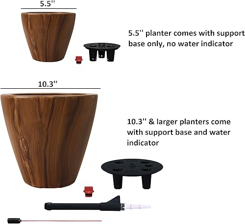 Miniatura 4 de Catleza Juego de 2 macetas ecológicas de autorriego inteligente para interiores y exteriores, redondas, madera de imitación