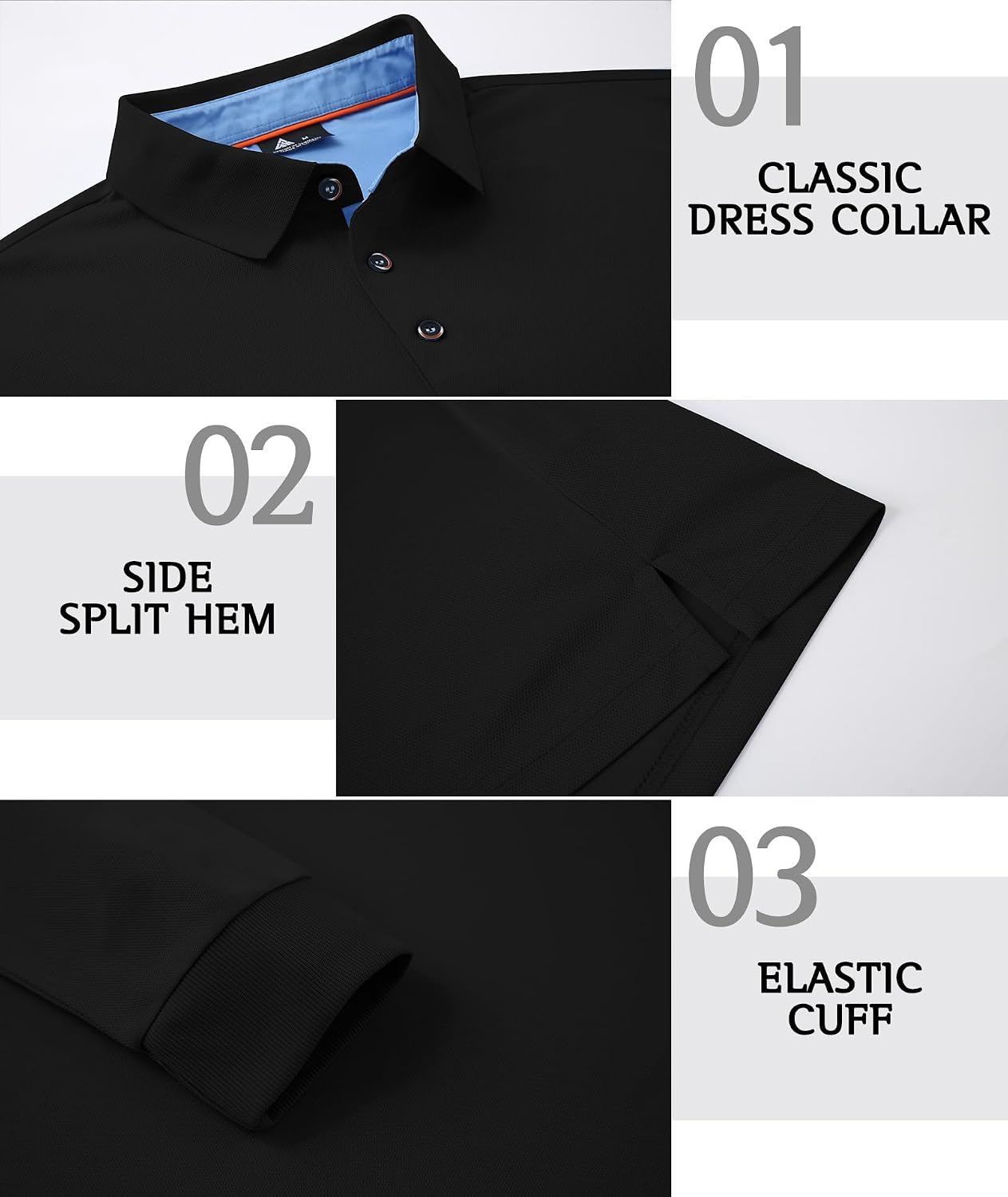 ZITY Long Sleeve Polo Shirts for Men 3 Pack Collared Performance Golf Polos Mens Casual Shirts Moisture Wicking Workwear