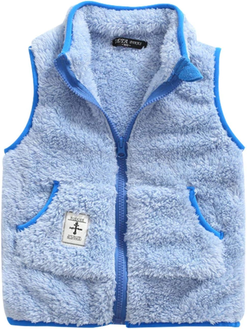 Girls Zipper Up Waistcoat Puffy Warm Berber Fleece Overlock Hand Pockets Vest 6-7T Blue