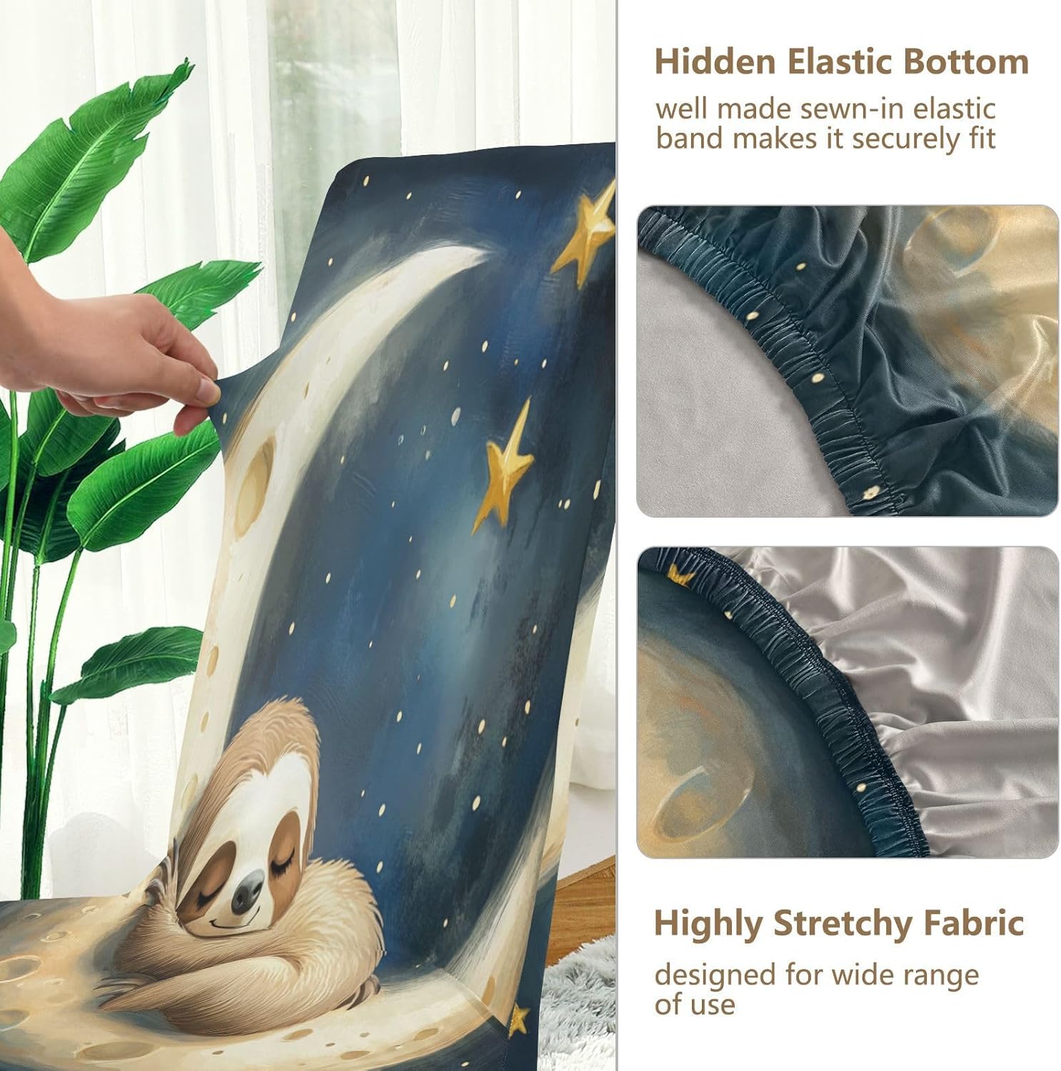 ALAZA Chair Covers for Dining Room, Sloth Sleeping on The Moon Stars Stretch Chair Cover Sets Chair Protector Removable Washable for Ktichen Restaurant Hotel