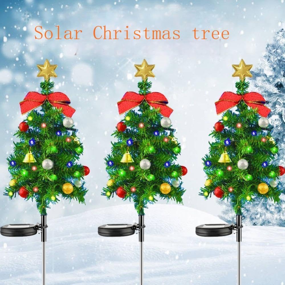 2-Pack Solar LED Colored Christmas Tree Ground Lights, Outdoor Decoration, Christmas Garden Lawn Landscape Lights, 12 LED Lamp Beads, AA 600mAh Battery