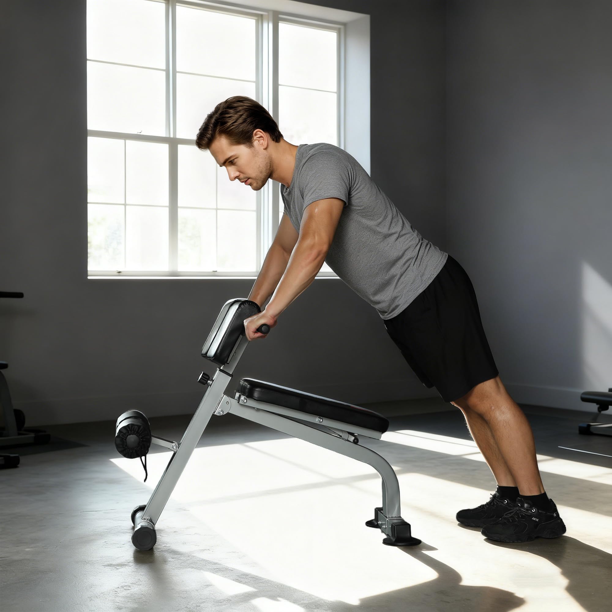 SPORTNOW Panca Romana Multifunzione, Sedia Romana Pieghevole con Inclinazione Altezza Regolabile per Iperestensioni Schiena, Panca Addominali Pesi Fitness per Allenamento Palestra Casa, Capacità 150kg