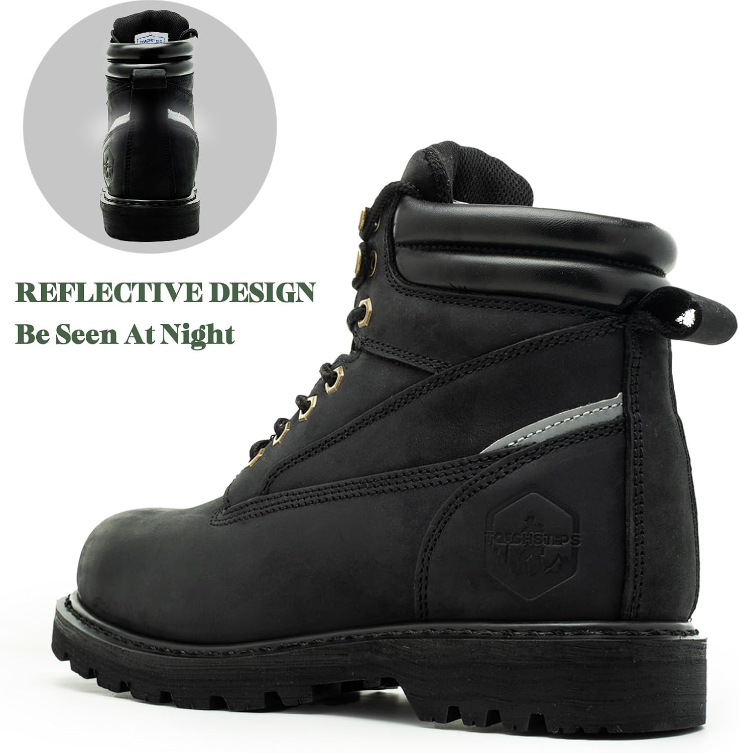 Steel Toe Work Boots for Men 6 Inch Waterproof Non Slip Rubber Comfort Leather Safety Durable Industrial Construction Boots - Image 5