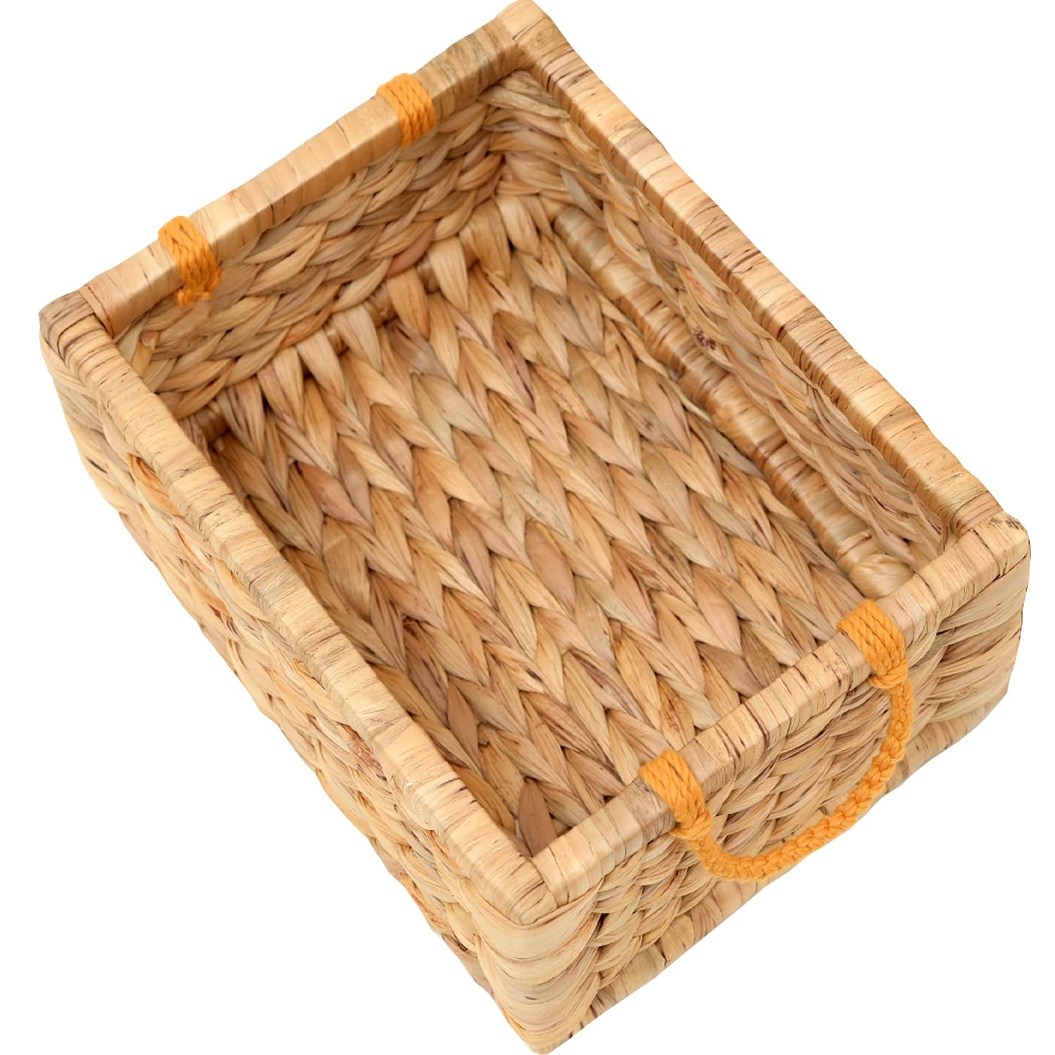 Photo 1 of Water Hyacinth Storage Baskets For Organizing, Wicker Baskets For Storage With Macrame Handle, Small Woven Basket Small Wicker Blanket Basket For Organizing, Rectangular Woven Blanket 12x9x5 In