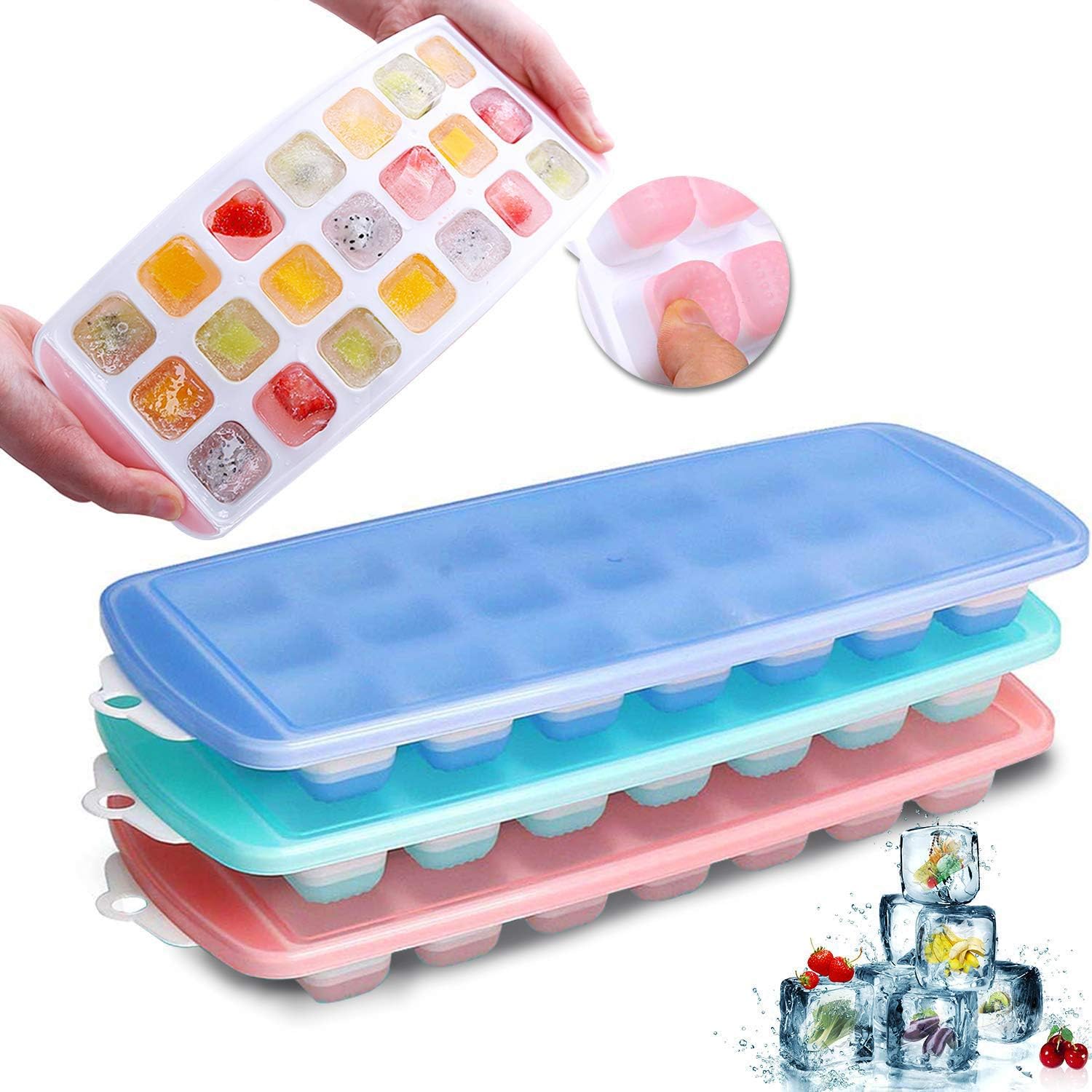 3 Pack Easy-Release Silicone and Flexible 21 Ice Trays Molds