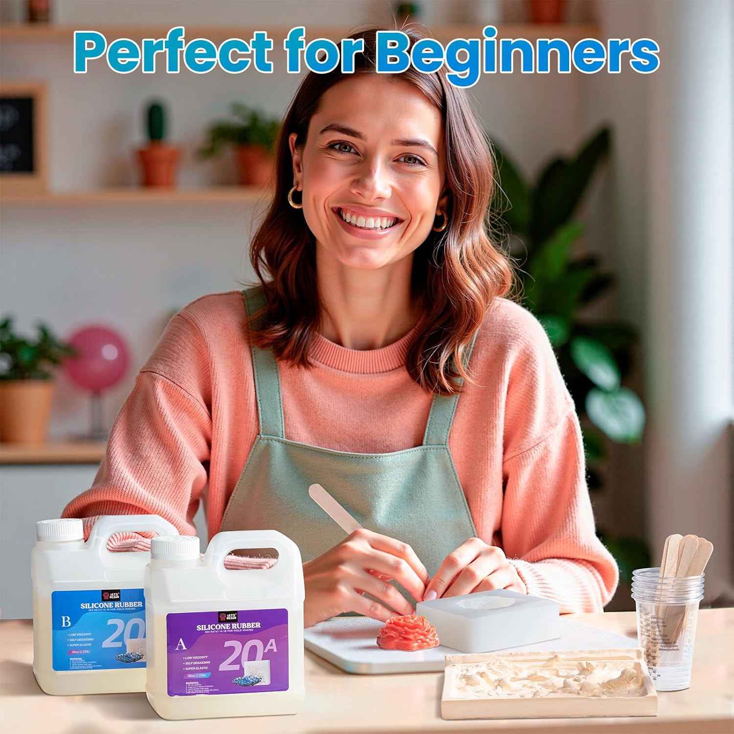 LET'S RESIN Silicone Mold Making Kit 72oz, 20A Non-Toxic Silicone Rubber for Mold Maker, Beginners, Ideal Liquid Silicone for Casting Resin, 3D Molds, 1:1 Mixing by Weight, Translucent