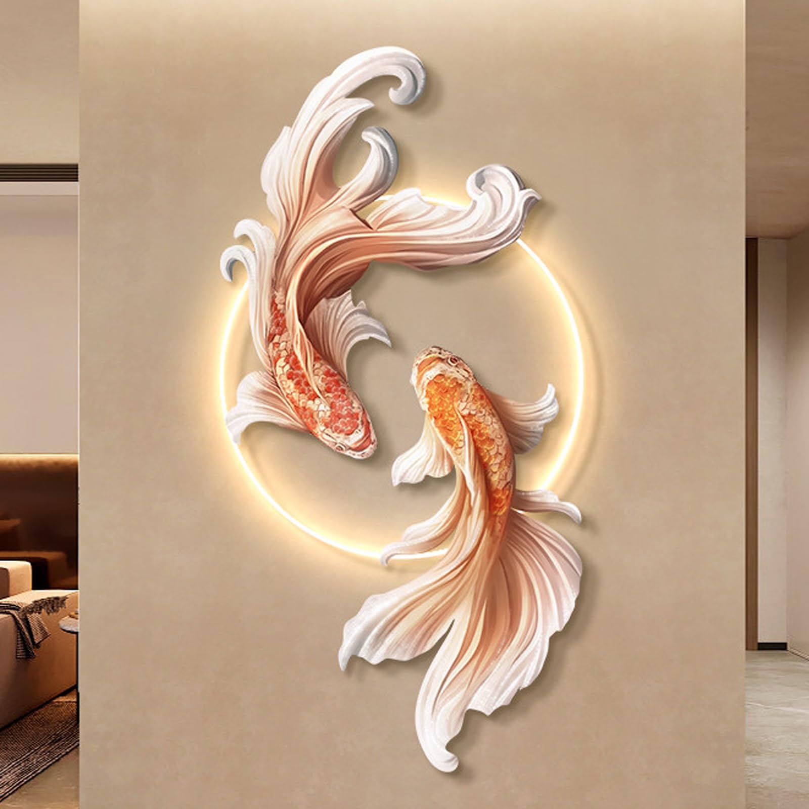 Cmycyddply A 3D Koi Fish Wall Rt With Led Light Feng Shui Glowing Wall Decor