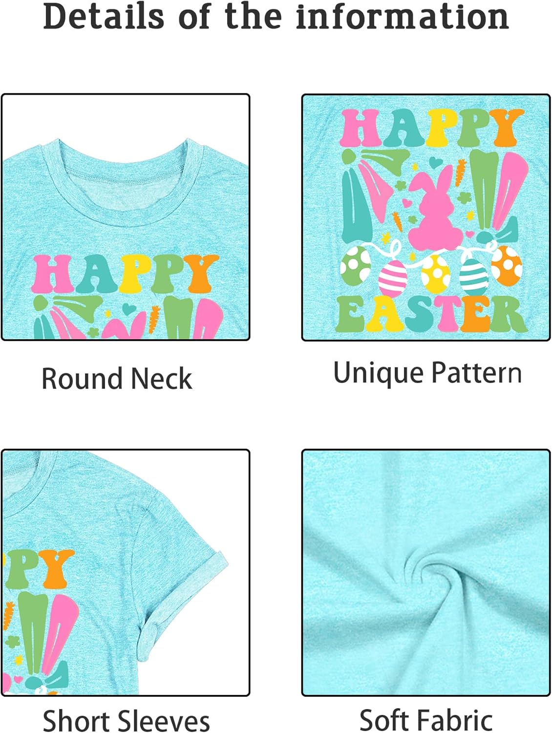 Easter Shirts for Women Happy Bunny Shirt Easter Eggs Printed Tshirt Floral Rabbit Holiday Graphic Tee - Image 5