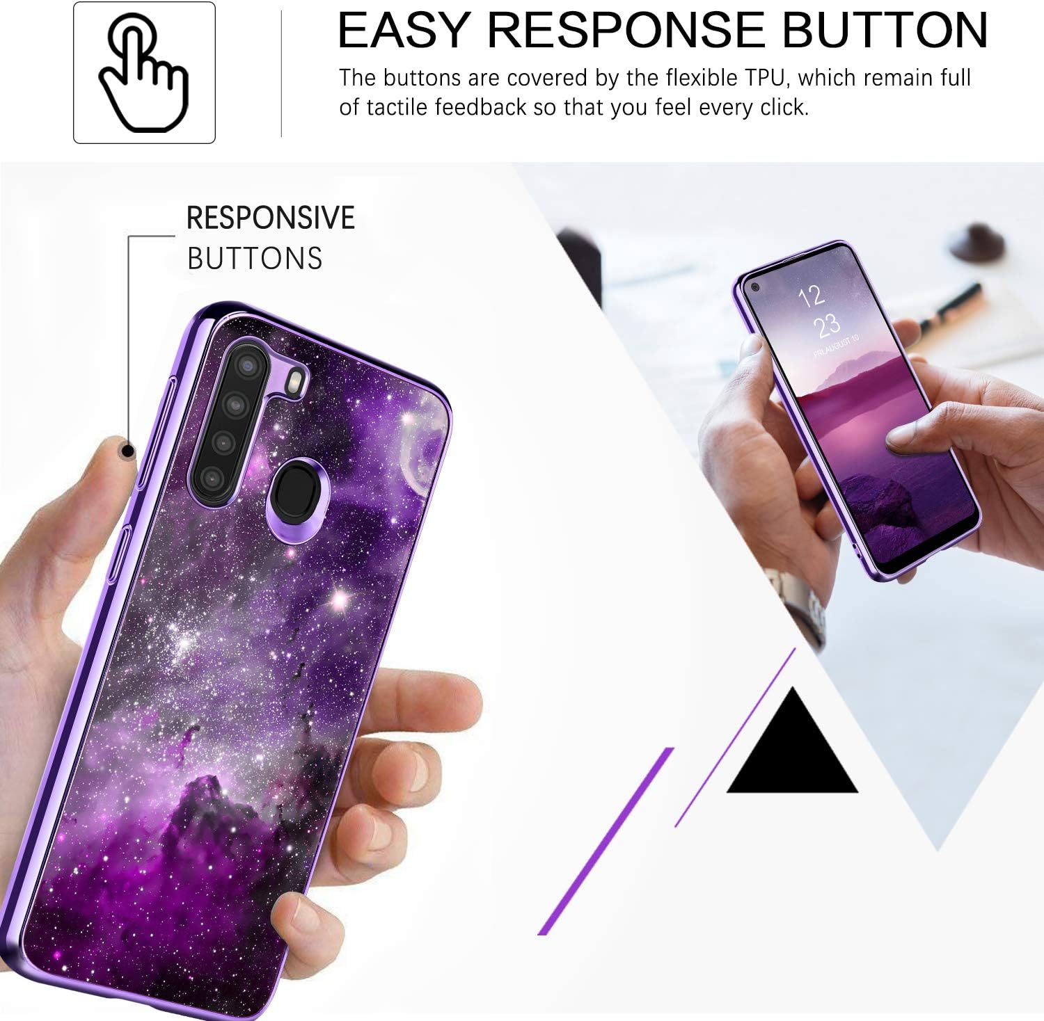 BENTOBEN Compatible with Samsung A21 Case, Slim Fit Glow in The Dark Shockproof Hybrid Hard PC Soft TPU Bumper Drop Protective Girls Women Men Phone Cover for Samsung Galaxy A21, Purple Galaxy