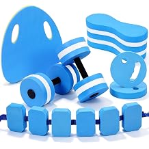 Thenshop 7 Pack Water Aerobics Set, Pool Fitness Equipment Included Swim Kickboard, Aqua Exercise Barbells, Pull Buoy, Aquatic Swim Belt, Water Exercise Discs Weights for Aerobics Workout Fitness