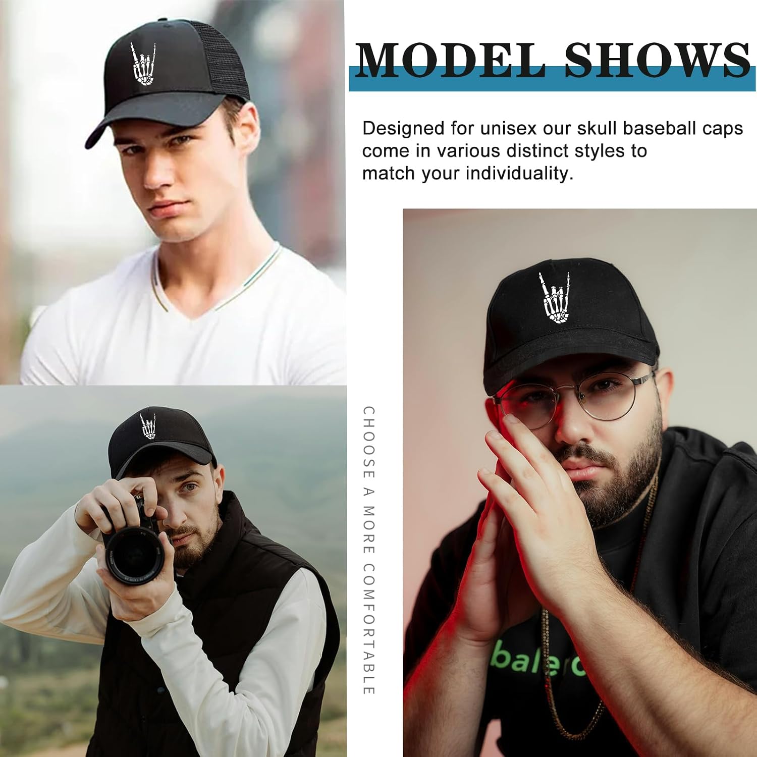 Baseball Hats Snapback Hats for Men hat Flat Bill Brim Adjustable Snap Skeleton Hip Hop Cap
