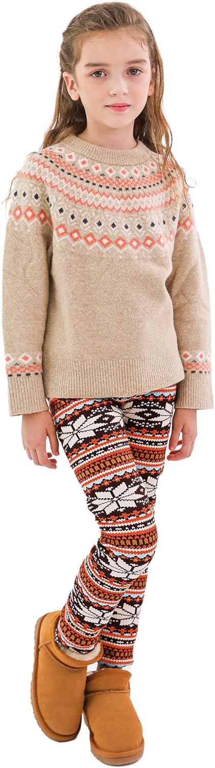 TODDOR 3 Pack Girls Printed Fleece Lined Leggings Thick Thermal Tights Warm Ankle Length Pants Winter Clothes for Kids - Image 5