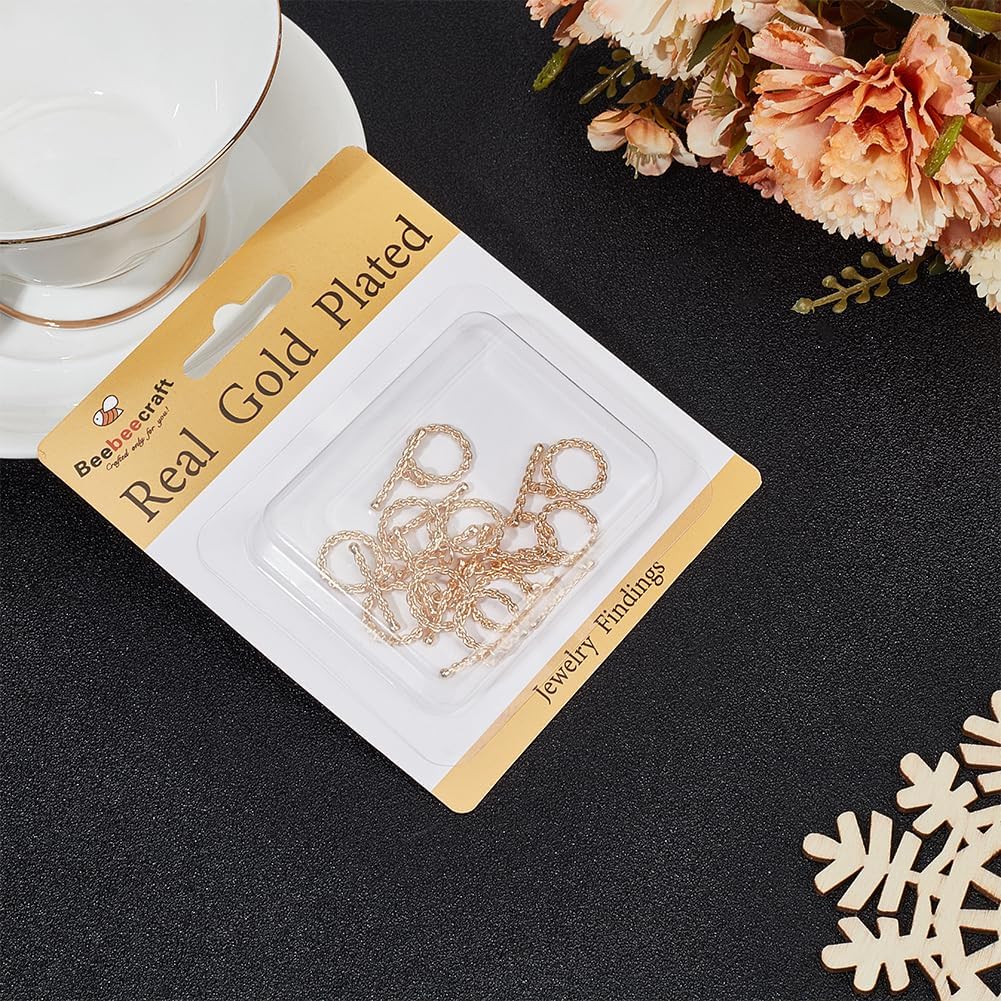 Beebeecraft 12 Sets Toggle Clasps 18K Gold Plated Round Twist IQ T-bar Closure with Jump Rings Connectors for Bracelet Necklace Jewelry Making DIY Craft 14x2mm