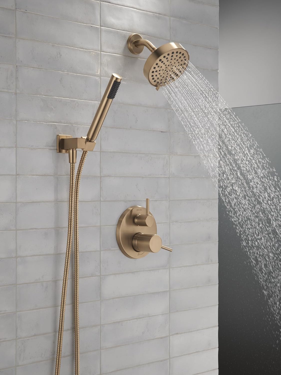Delta Modern Round Shower System Faucet Set, Brushed Gold 6-inch Shower Head and Handle Set, Valve Trim Kit, Champagne Bronze T342704-CZ (Valve Not Included)