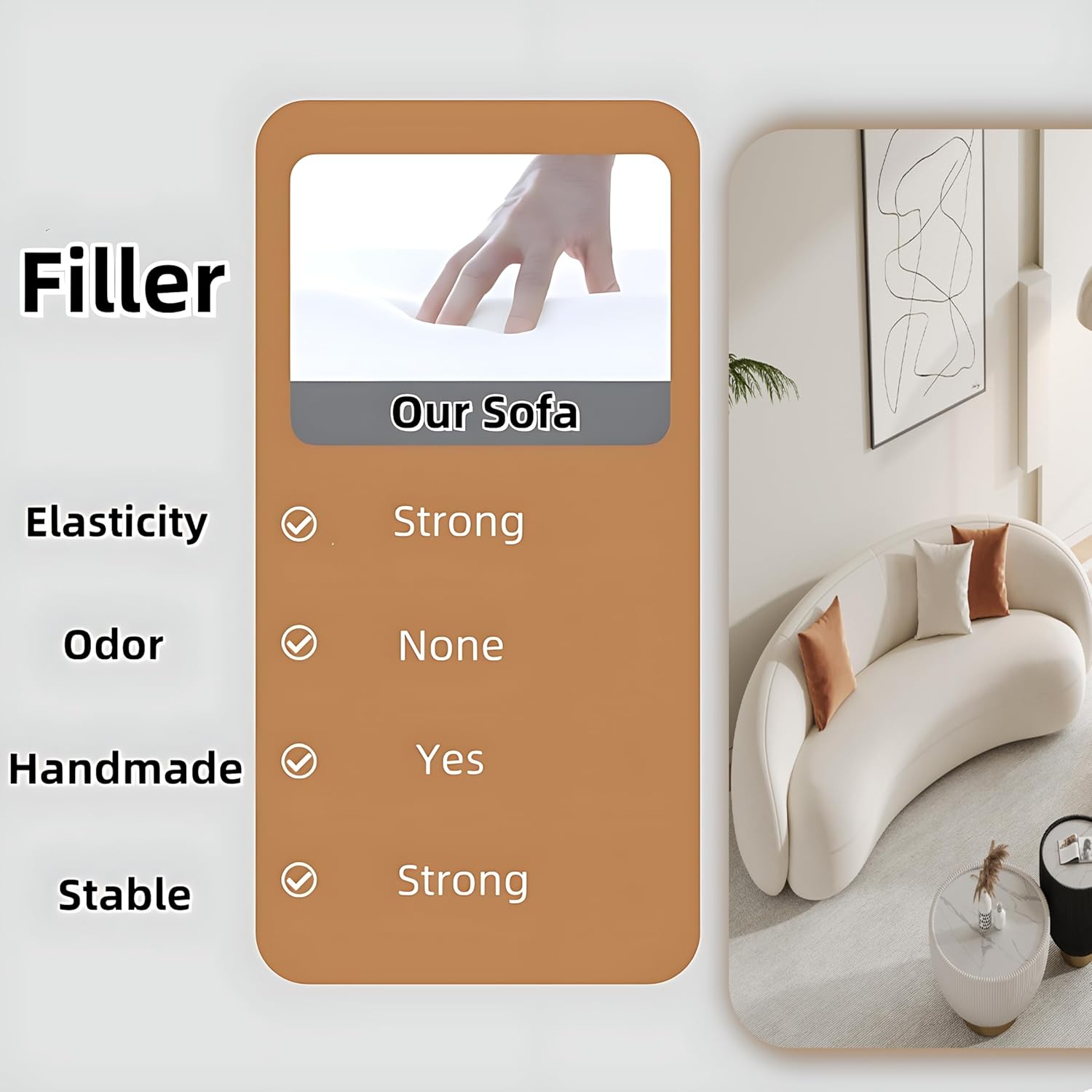 Curved Couch Sets with Coffee Table - Living Room Sectional Sofa Set Including Solid Wood Frame, Quick Installation (Sofa + 2 Chair + Coffee Table, 72in)