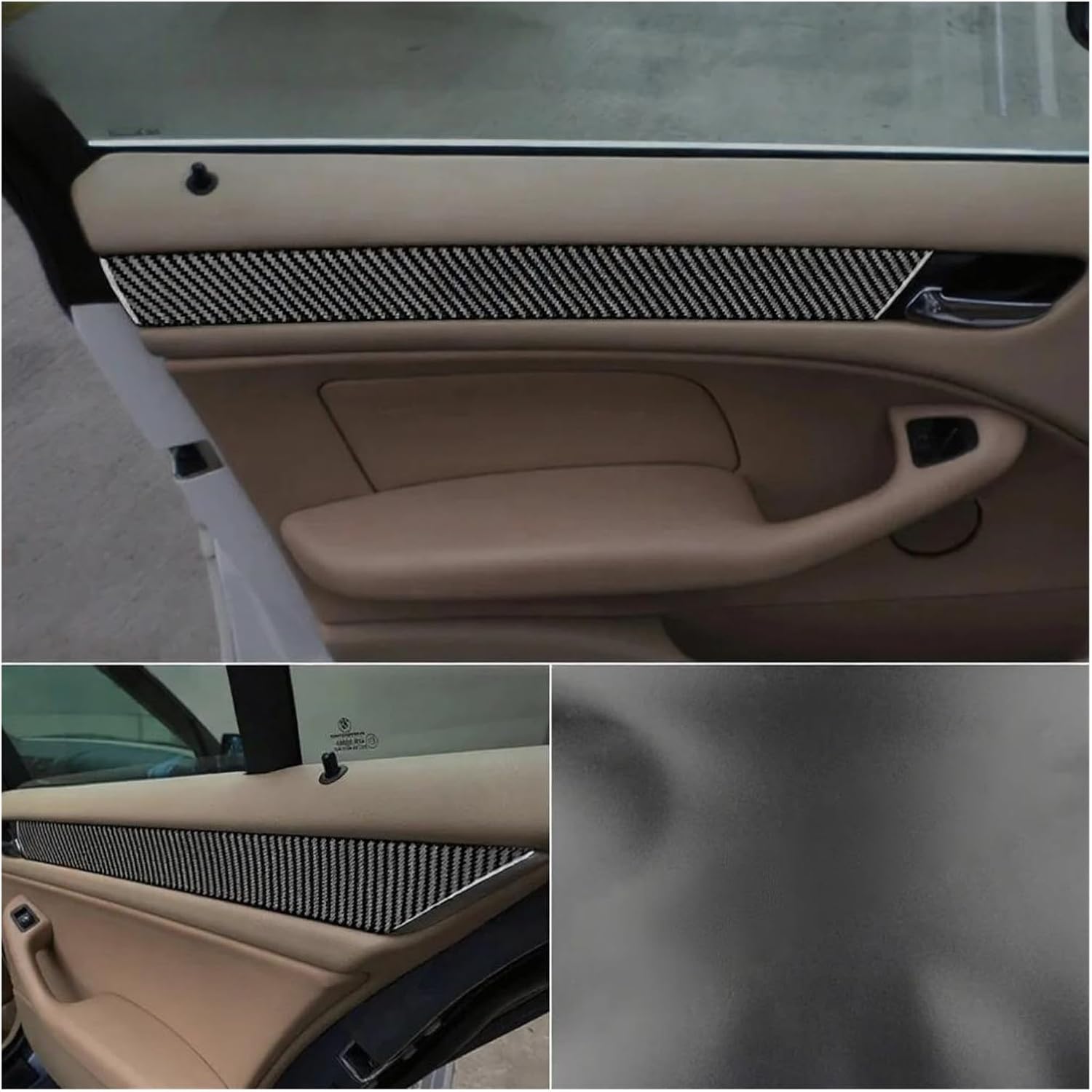 Compatible for BMW E46 3 Series 1998-2006 - 4PCS Door Handle Surround Panel Trim, Carbon Fiber Durable Interior Decor(A Black)