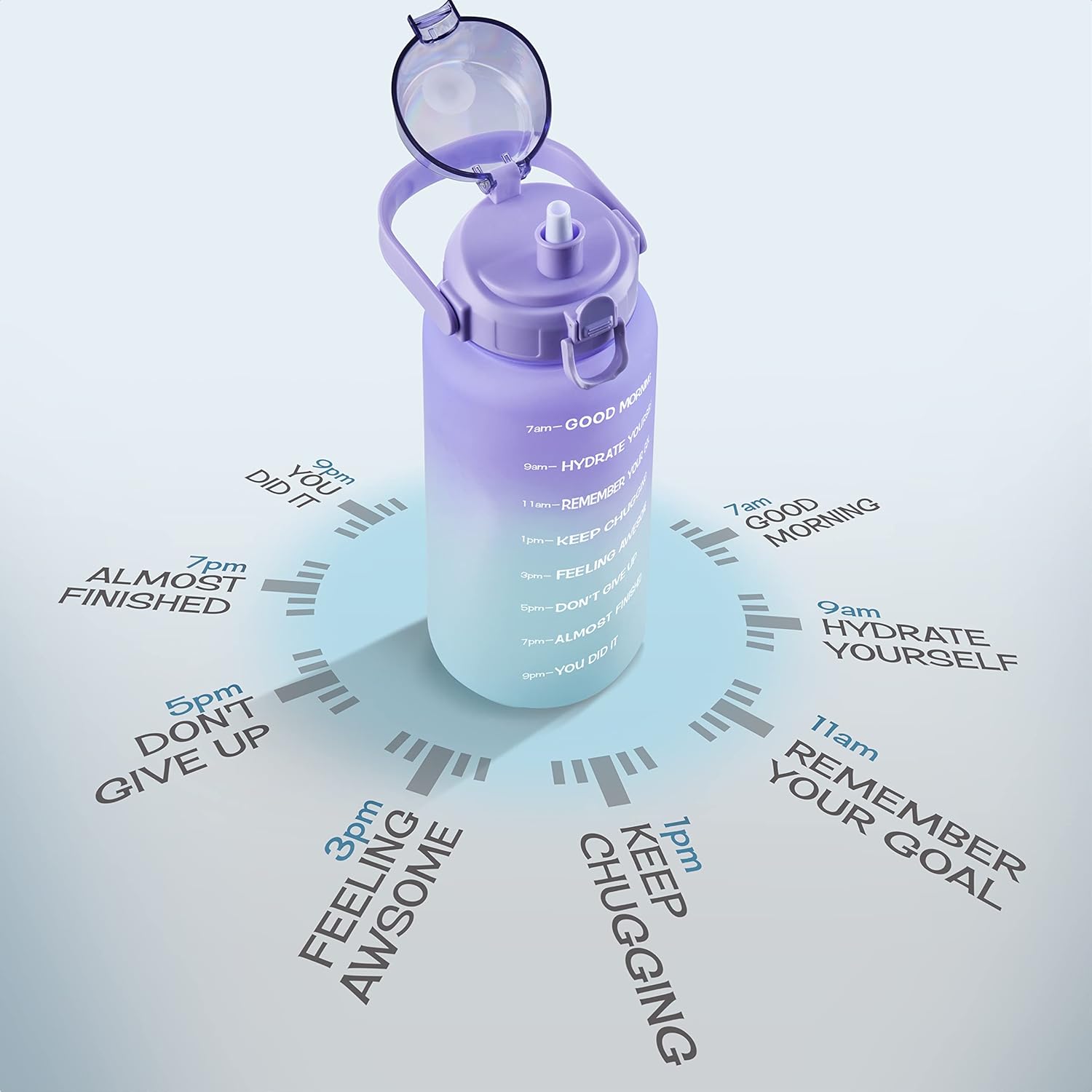 Motivational Water Bottle with Time Marker,Half Gallon Water bottle with Straw 64 oz/2.2L Gym Water Bottle, Achieve All-Day Hydration SpillProof, BPA FREE - Image 4