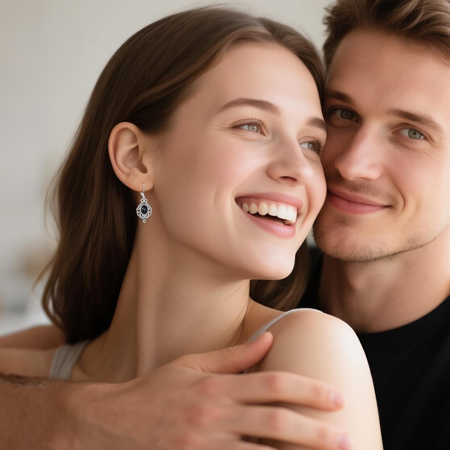 Oval Black Onyx Earrings 925 Sterling Silver Oxidized Vintage Retro Filigree Leverback Dangle Drop Earrings for Women - Image 5