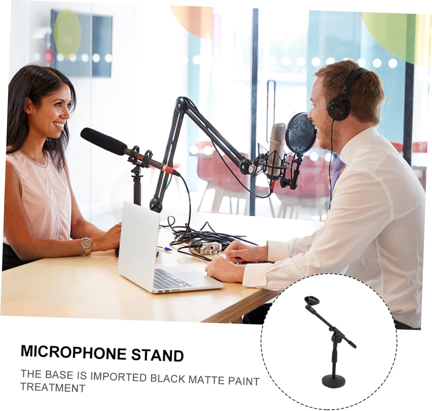 Adjustable Desktop Microphone Stand with Sturdy Base Versatile Mic Arm for Broadcasting and Conferences Compact Design for Table Use