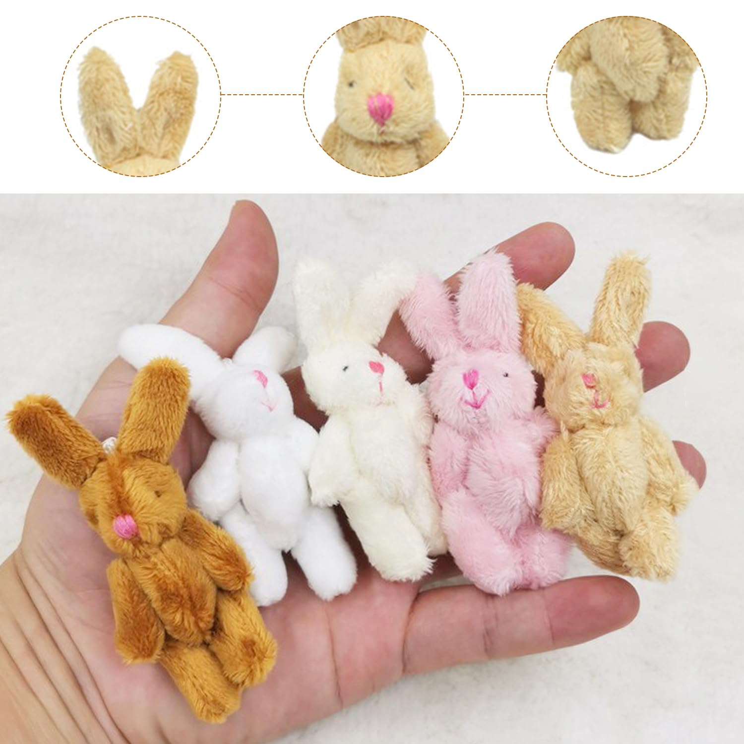 Set Di 3 Pupazzi Mini Orsetti E Coniglietti Snodati In Tessuto Fatto A Mano Per Casa Delle Bambole In Scala 1:6 - Delizioso Accessorio Fai Da Te Con Cestino Incluso