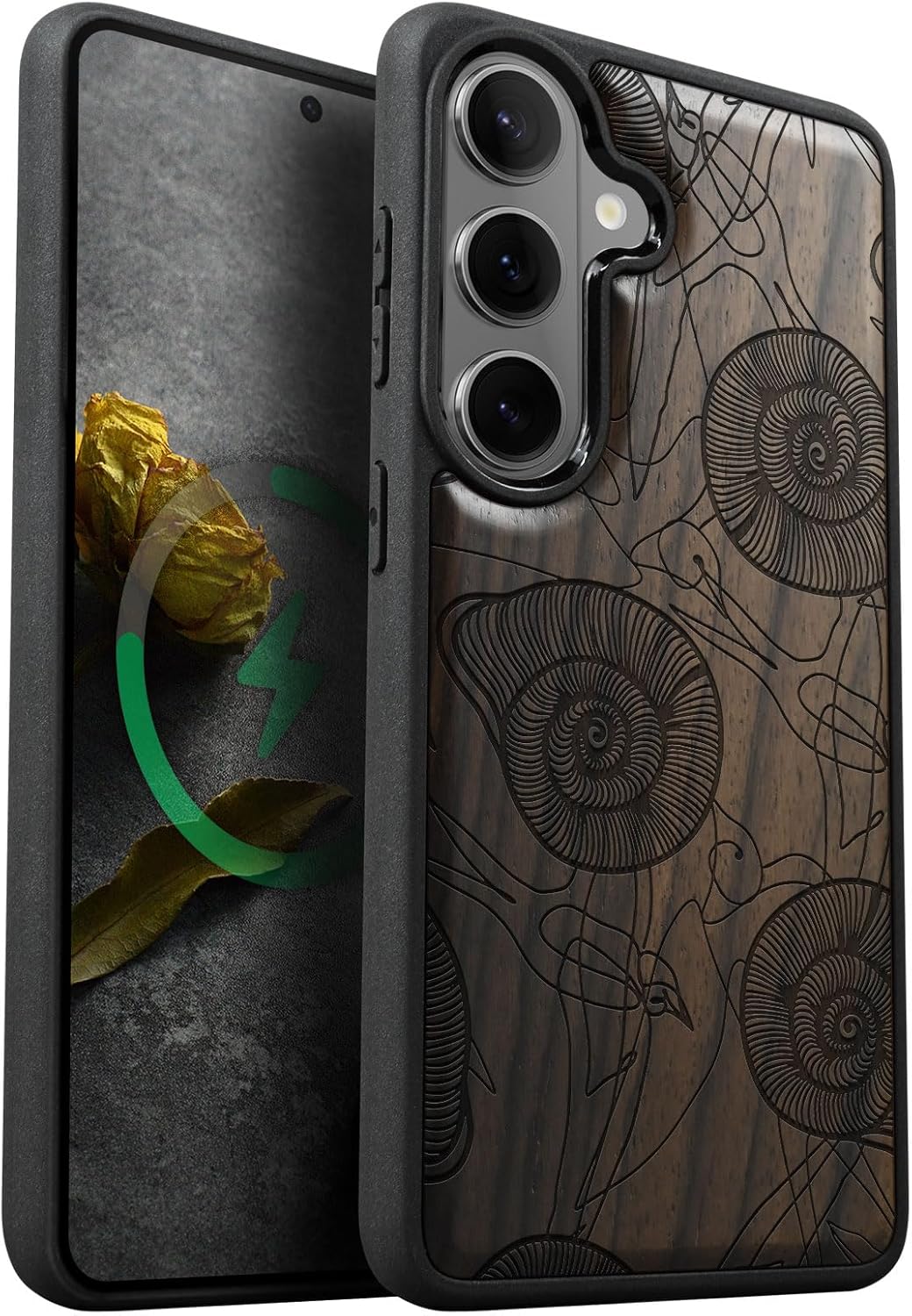 Carveit Magnetic Wooden Case for Galaxy S26+ Samsung S26 Plus Case, TPU Shockproof Cover & Wood Engraved, Compatible with MagSafe Wireless Chargers (Spirals of Nature's Harmony) Blackwood
