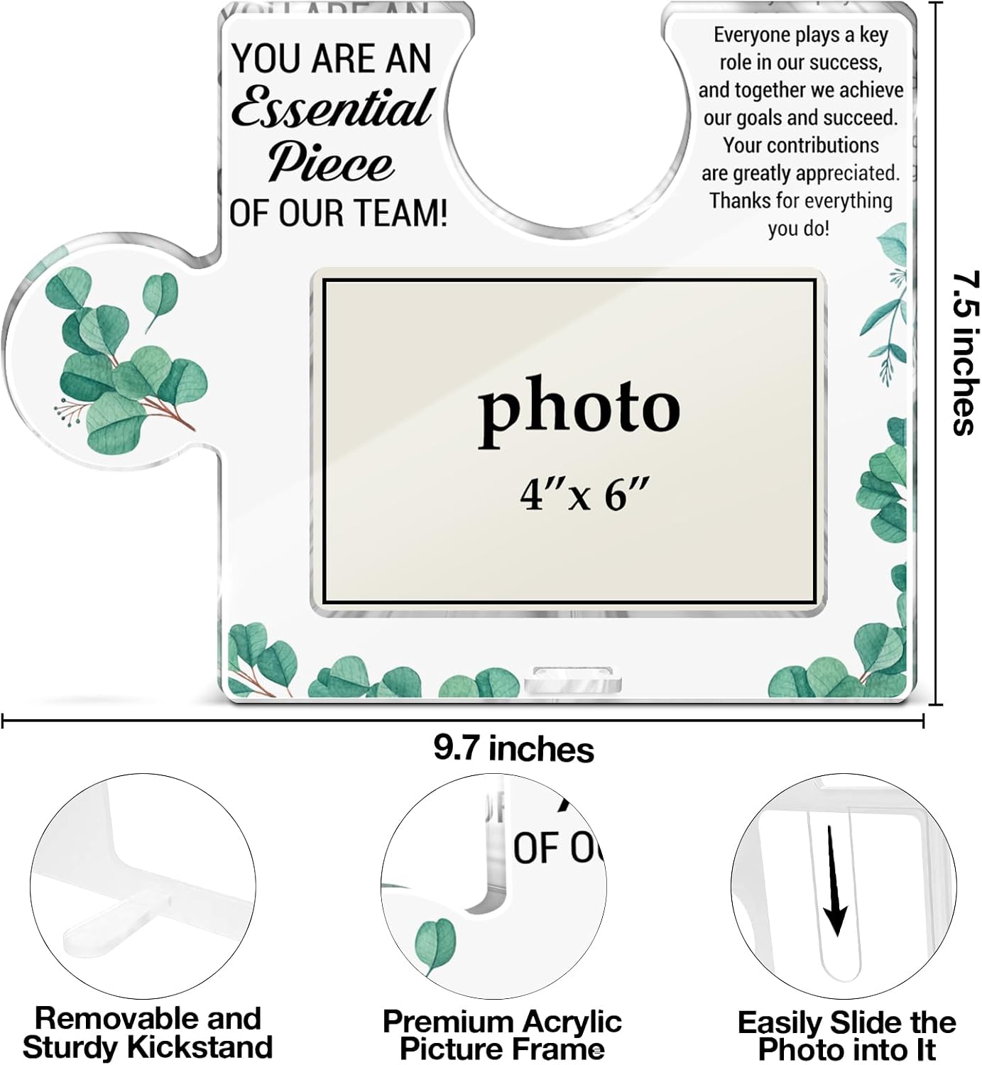 Team Appreciation Gifts Picture Frame, Thank You Gift for Coworkers Colleagues Employees, You Are an Essential Piece Acrylic Puzzle Piece Desktop Display Photo Frames, Horizontal 4 x 6 Inch Photo image 2