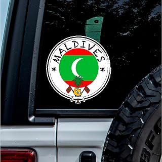 (0.8'' x 0.8'', Black) Durable and Waterproof of Round Seal Maldives Sticker Decal for Laptops, Water Bottles, Cars, Trucks, Wall Ideal Gift