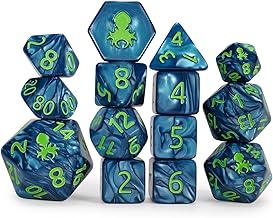 Kraken's Signature Cadet Blue 14pc Dice Set Inked in Green