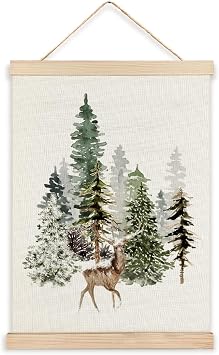 RYYCDOI Deer Winter Wall Decor, Forest Deer Christmas Wall Art Decor, Winter Farmhouse Christmas Wall Decor for Living Room Home, 16x24 Inch