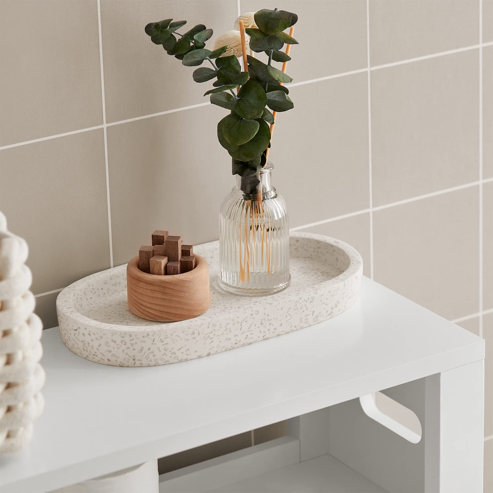 SoBuy Mensola Salvaspazio con 2 cestelli grigi estraibili Mobiletto da bagno Bianco 20x60x70cm BZR83-W