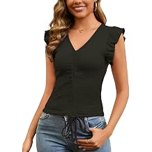 Womens Ruched Tank Top Peplum Summer Ruffle V Neck Cropped Drawstring Casual Cute Blouse XS-XXL