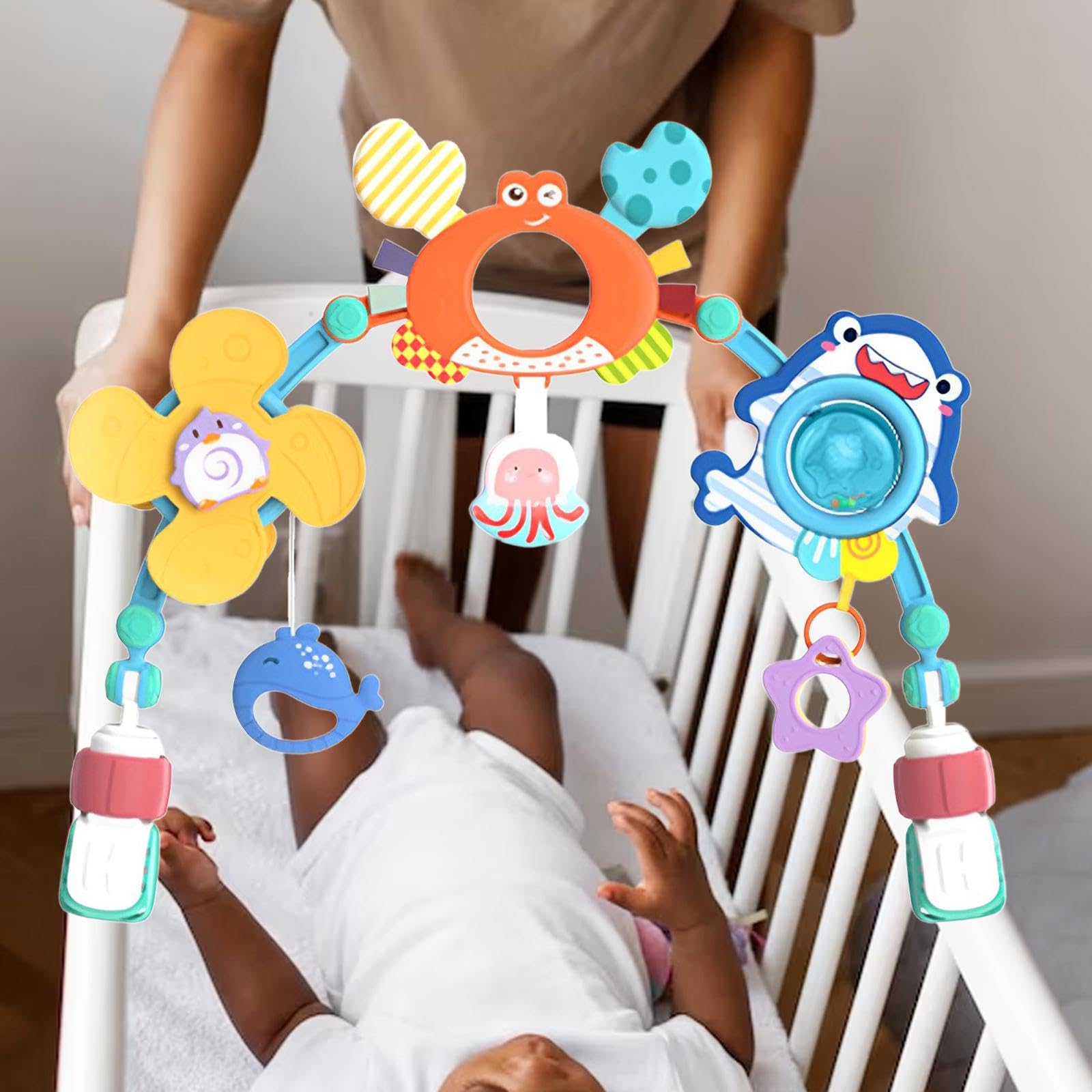 Sharplace Arco Gioco per Passeggino, Arco attività, Giocattolo per Culla, Giostrina per Lettino, Giocattolo Musicale a Forma di Animali per Bambini da 0 Me, Granchio