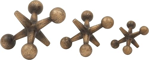 Miniatura 2 de Deco 79 Metal Jack Sculpture, Set of 3 5", 4", 3"H, Gold