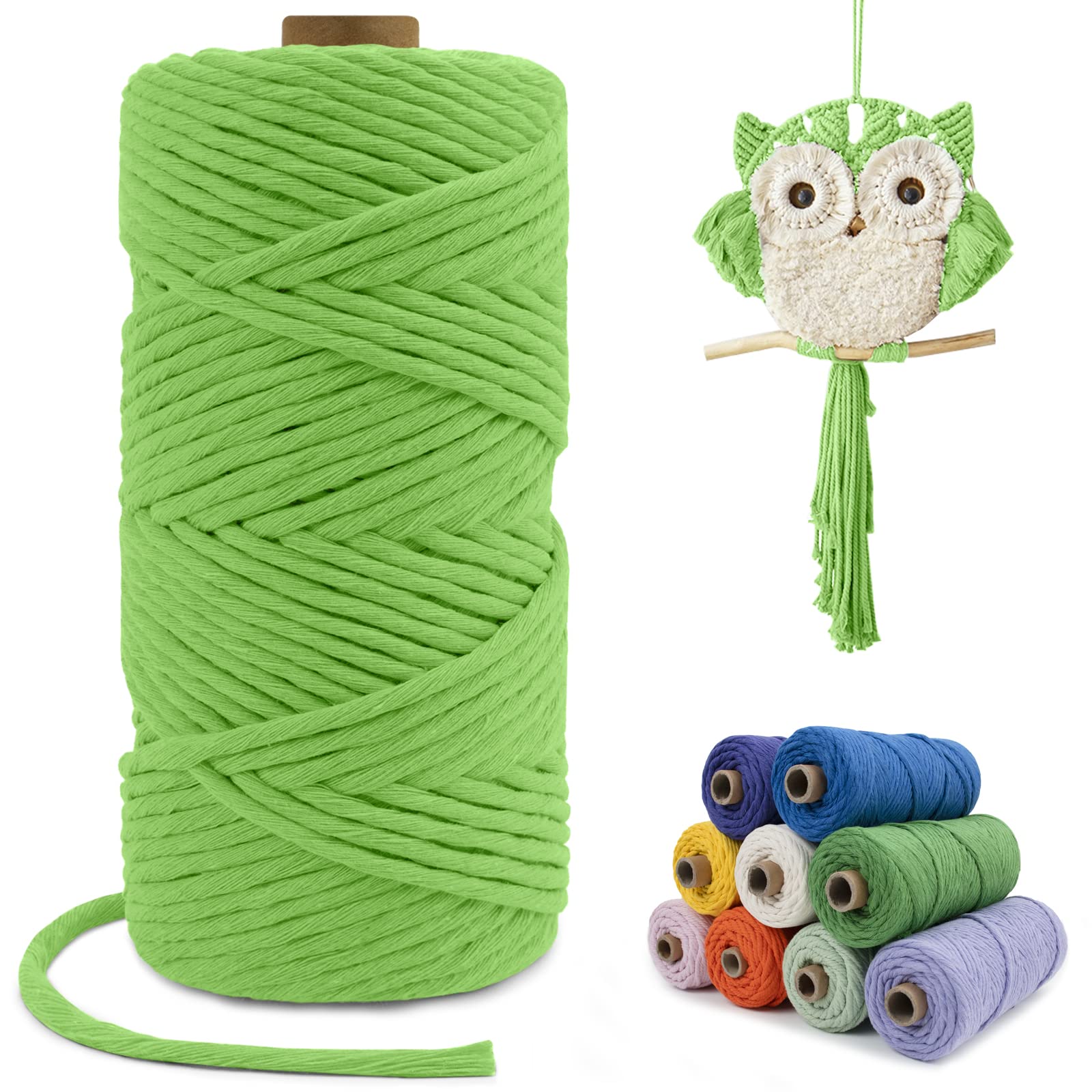 LEREATI Macrame Cord 4mm x100m, Thick Cotton Macrame Rope Yarn, Natural Craft Rope for Plant Hanger, Wall Hanging, DIY Crafts, Decorations (Grass Green)