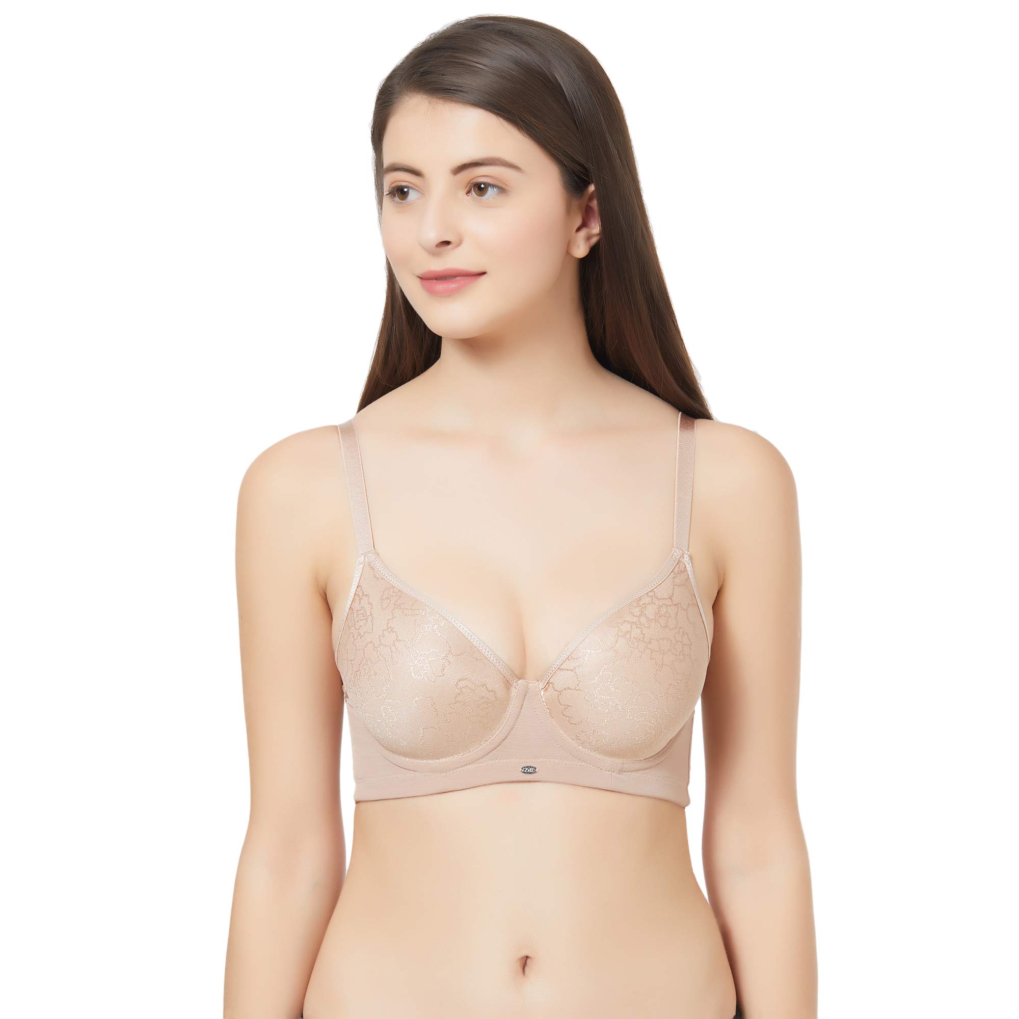 SOIEWomen's Semi/Medium Coverage Padded Wired Jacquard T-Shirt Bra