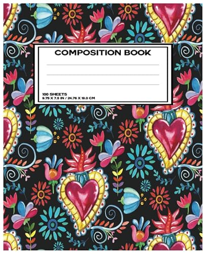 Composition Notebook: Colorful Latin Themed, Wide-Ruled Lined Paper Journal, 110 Pages, for Kids, Teens and Adults