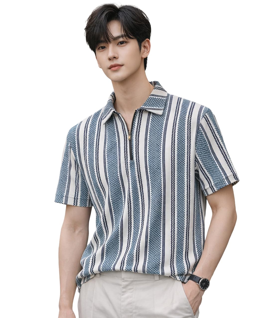 London Hills Men’s Loose Fit Half Sleeve Vertical Striped Polo T-Shirt with Zip Collar | Premium Polyester Fabric | T Shirt for Man | Tshirt | Shirts Men | Tshirt for Man | Men T-Shirts Price In India