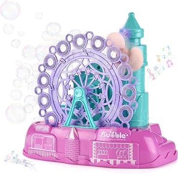 Aooess Ferris Wheel Bubble Machine for Kids Automatic Bubble Blower with LED Lights & Music, 2-in-1 Handheld/Tabletop Bubble Maker for Indoor Outdoor Parties, Birthday Gifts for Toddlers Girls Age 3+