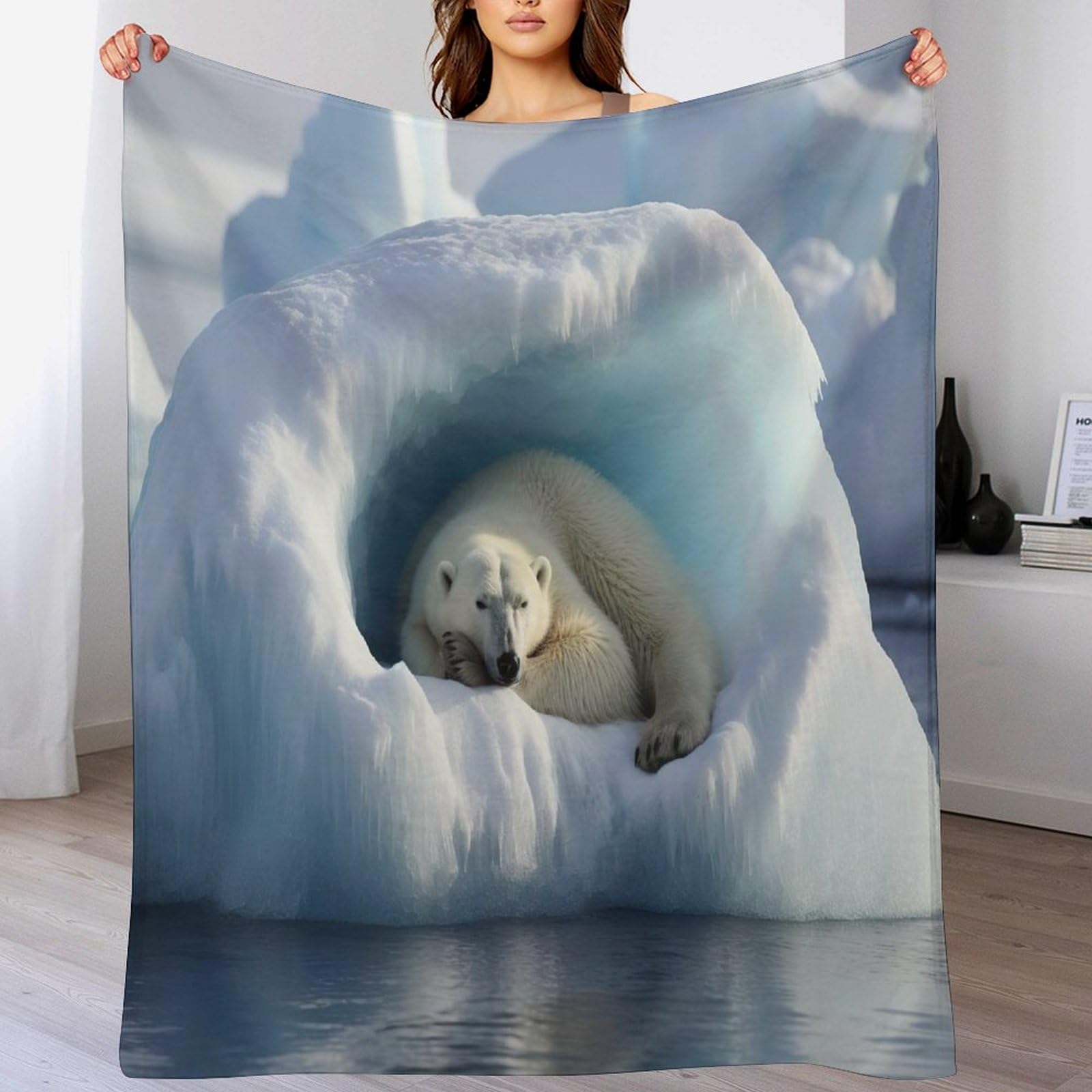 Plaid couverture polaire ours polaire pour vos soirees cocooning devant la television ou au lit