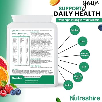Vegan Multivitamins and Minerals – 60 Multivitamin Tablets for Men & Women with 24 Essential Nutrients Including B12, Iron, Calcium and Zinc – Made in UK