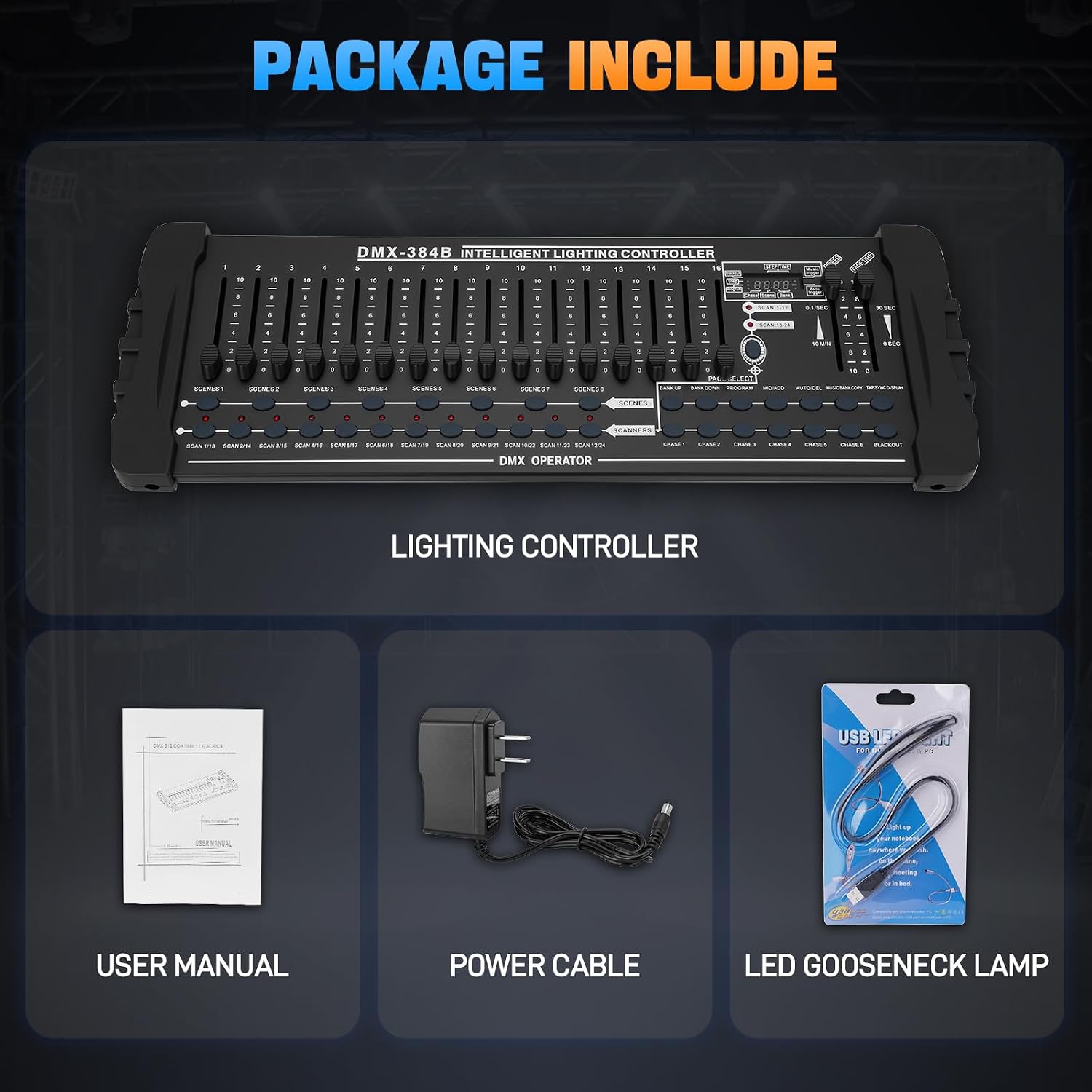 DMX 384 Channel Lighting Controller with DMX512 Protocol Compatible with Moving Head Light, DMX Operator Console with MIDI Control for DJs, Stage, Party, Club, Theater Lighting