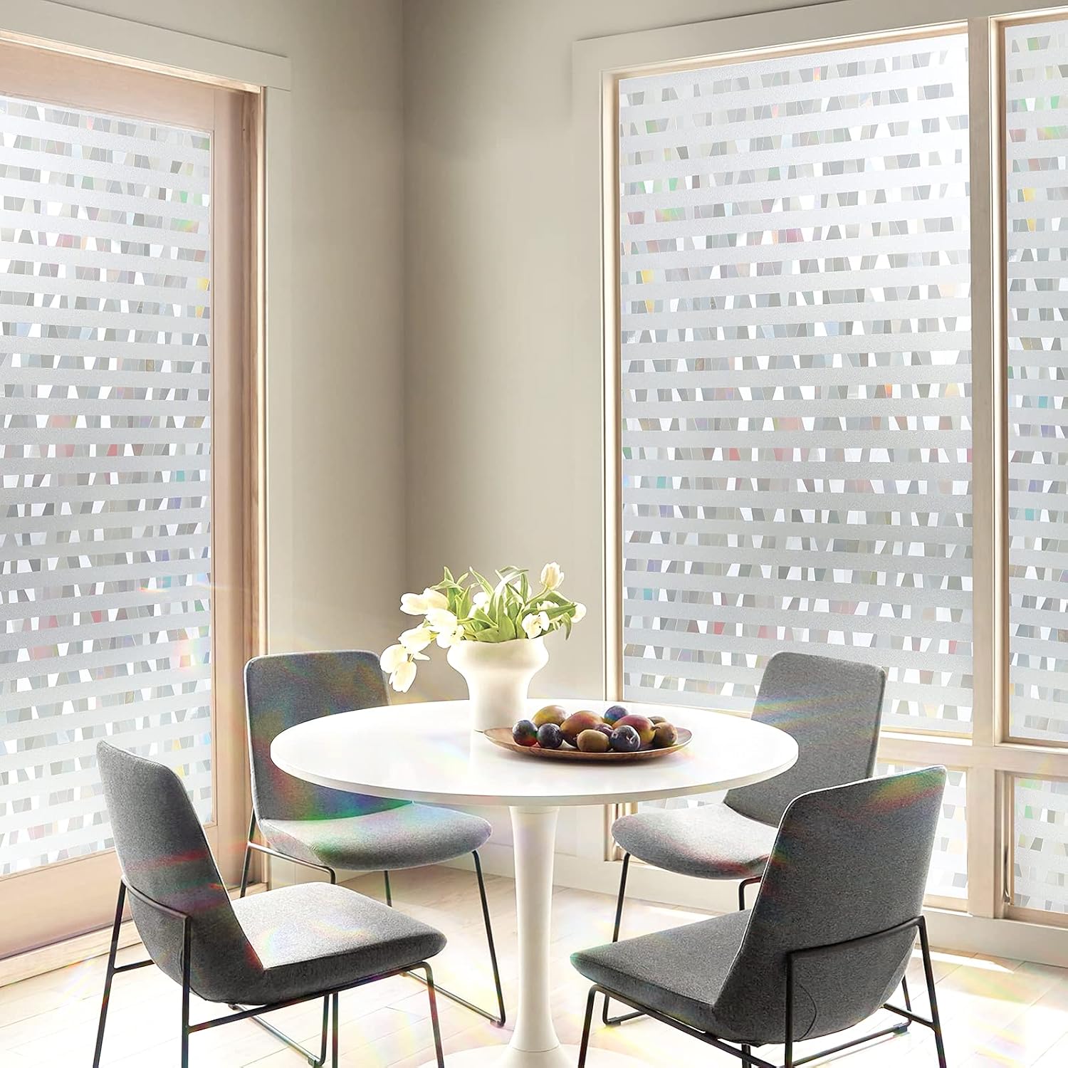 rabbitgoo Window Privacy Film, Rainbow Window Clings，Removable Static Cling Window Film Stickers, Decorative Window Decals Stained Glass Door Film, Sun Blocking Window Tint, Stripe 35.4" x 78.7 "