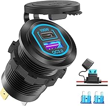 USB C Socket 12 Volt USB Port PD 100W for Laptop and QC3.0 18W Car Charger Socket Aluminium Alloy, Quick Charge Recessed Mounting Cigarette Lighter Replacement DIY Accessory for Motorhome Boats