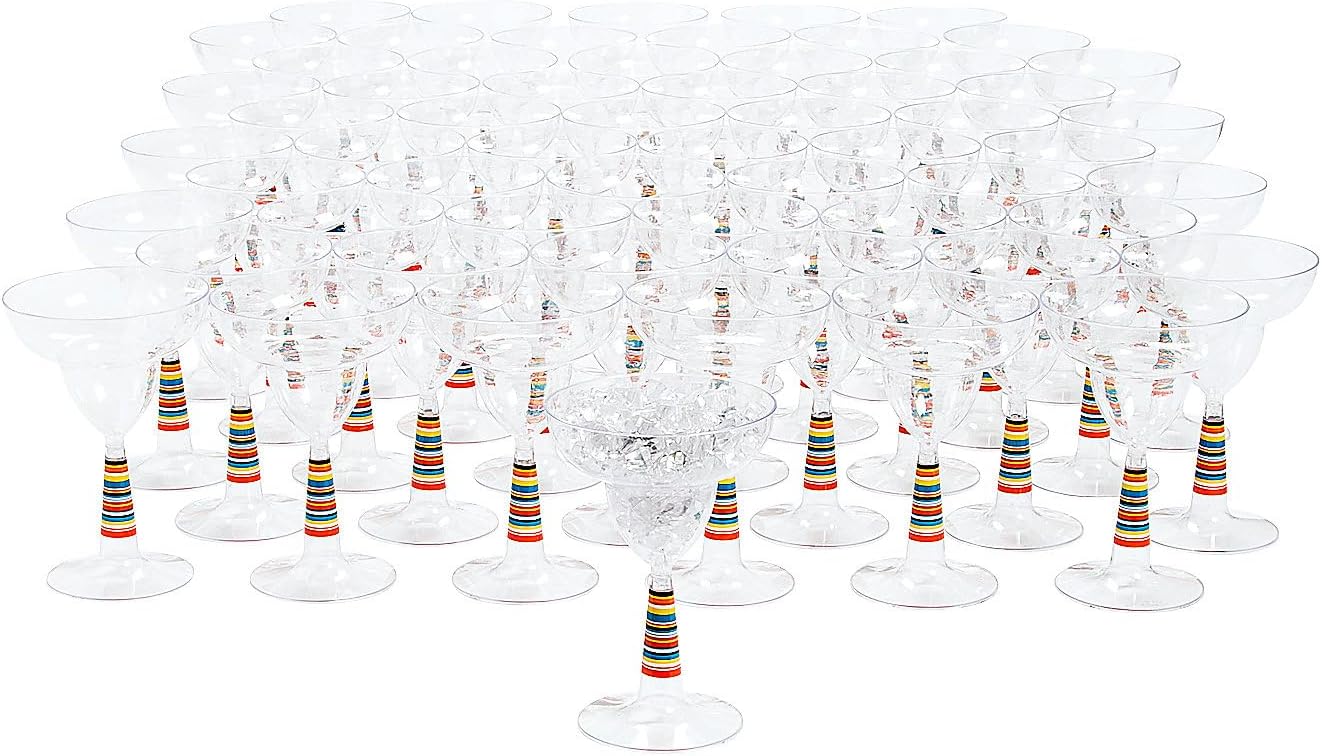 Fun Express Sarape Margarita Glasses Plastic Bulk 60 Ct