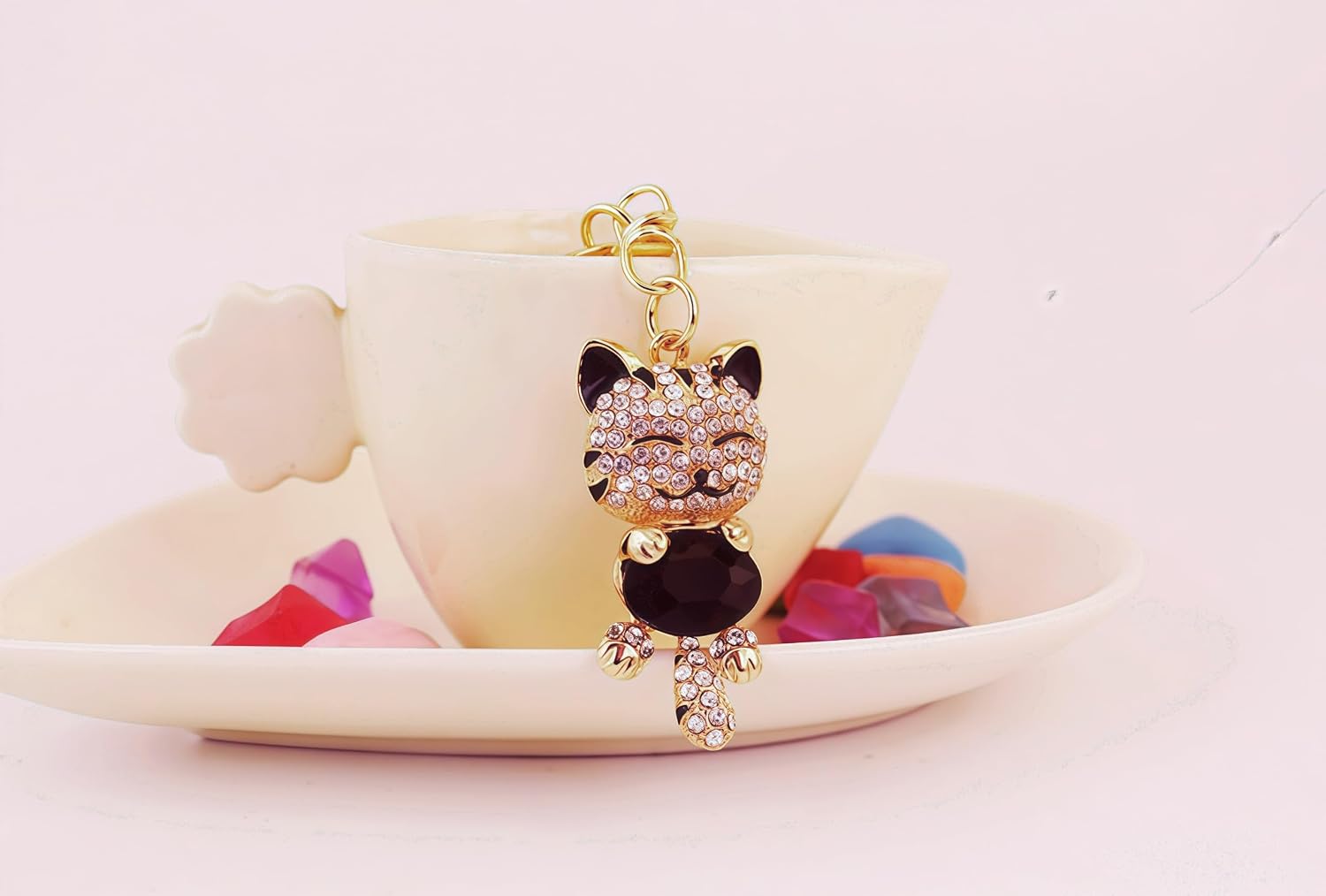 Cat Bag Charm Keychain Black Bling Rhinestone Crystal Purse Pendant image 5